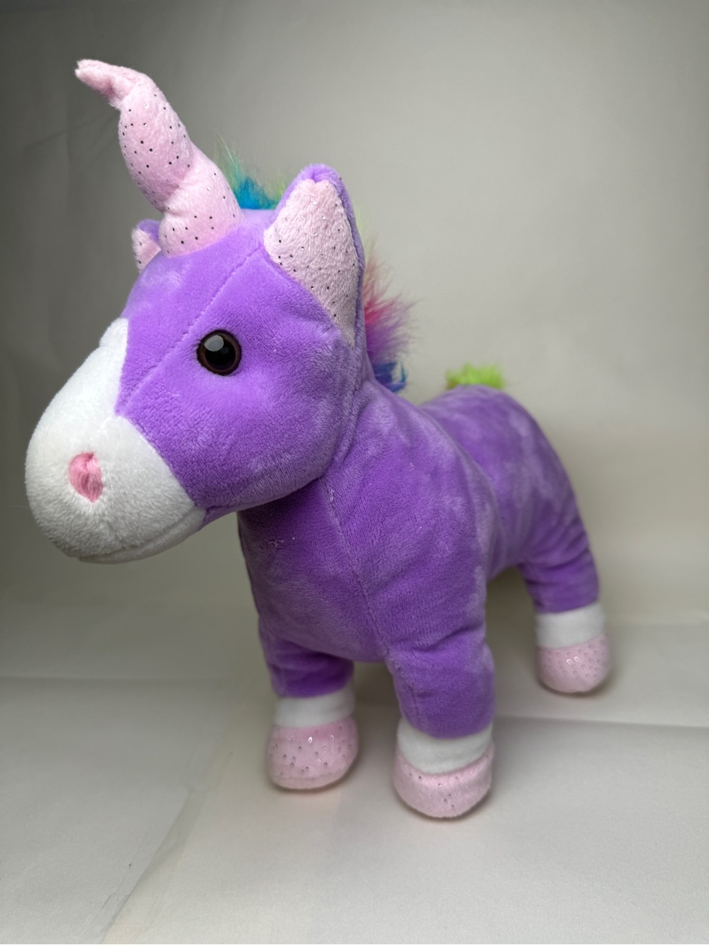 Fun Stuff Inc Purple Unicorn Plush Rainbow Mane glitter accents like new 12 inch